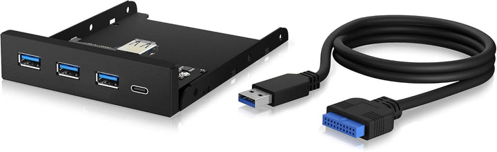 ICY BOX 60432 USB 3 Frontpanel, 1x USB-C, 3x USB-A, 3,5 Zoll intern, Metall, schwarz IB-HUB1418-i3 S