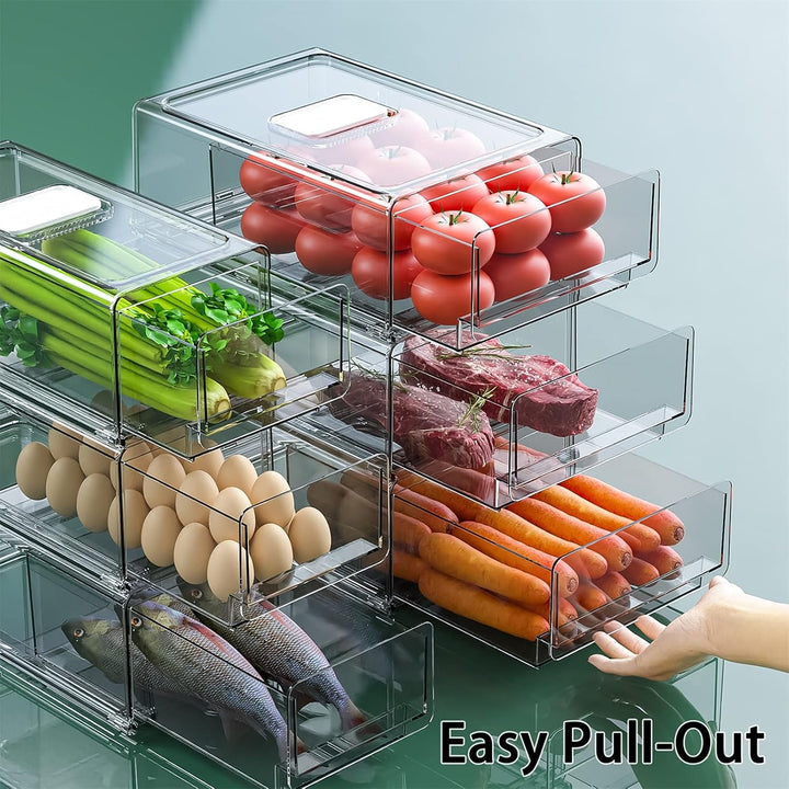 YekouMax Fridge Organizer, Fridge Drawers with Handle, Stackable Transparent Container for Kitchens,