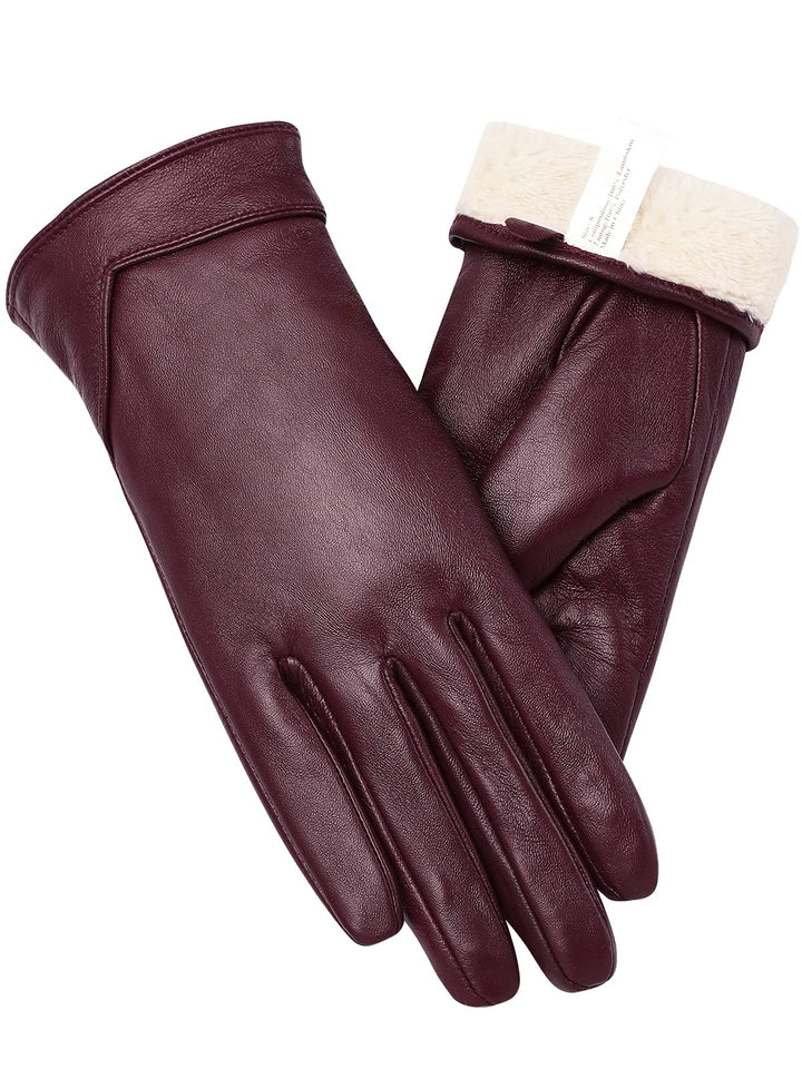 vislivin Touchscreen Handschuhe Damen Winter Lederhandschuhe Warme Leder SMS Handschuhe Weinrot M, W