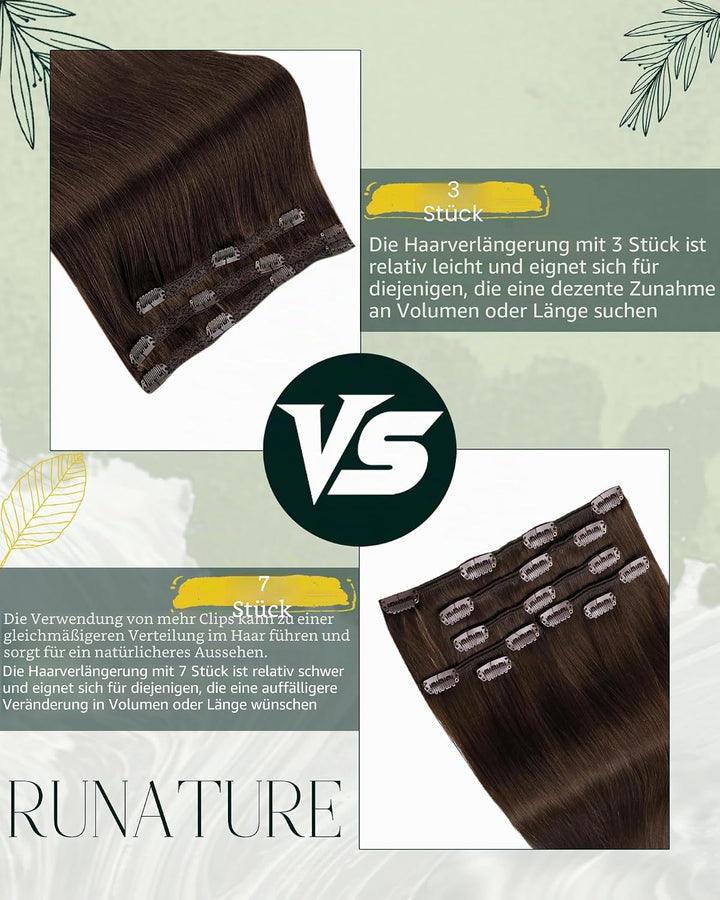 RUNATURE Clip in Extensions Echthaar Mittelbraun Remy Clip in Echthaar Extensions Braun Clip in Haar