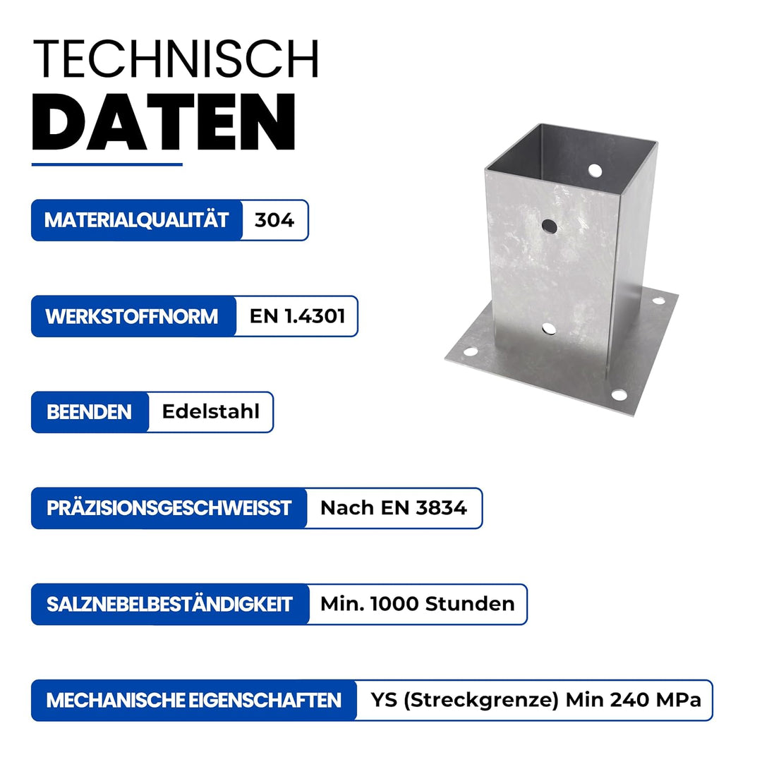 GeZu Impex Aufschraubbodenhülse 71 x 150 mm Edelstahl Pfostenhülse Aufschraubhülse Pfostenträger für