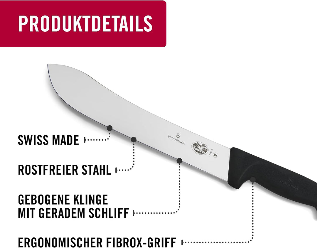 Victorinox Fibrox Schlacht-/Bankmesser, Langes Fleischmesser zum Zerteilen grosser Fleischstücke, 25