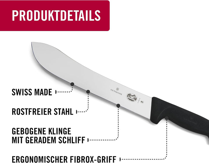 Victorinox Fibrox Schlacht-/Bankmesser, Langes Fleischmesser zum Zerteilen grosser Fleischstücke, 25