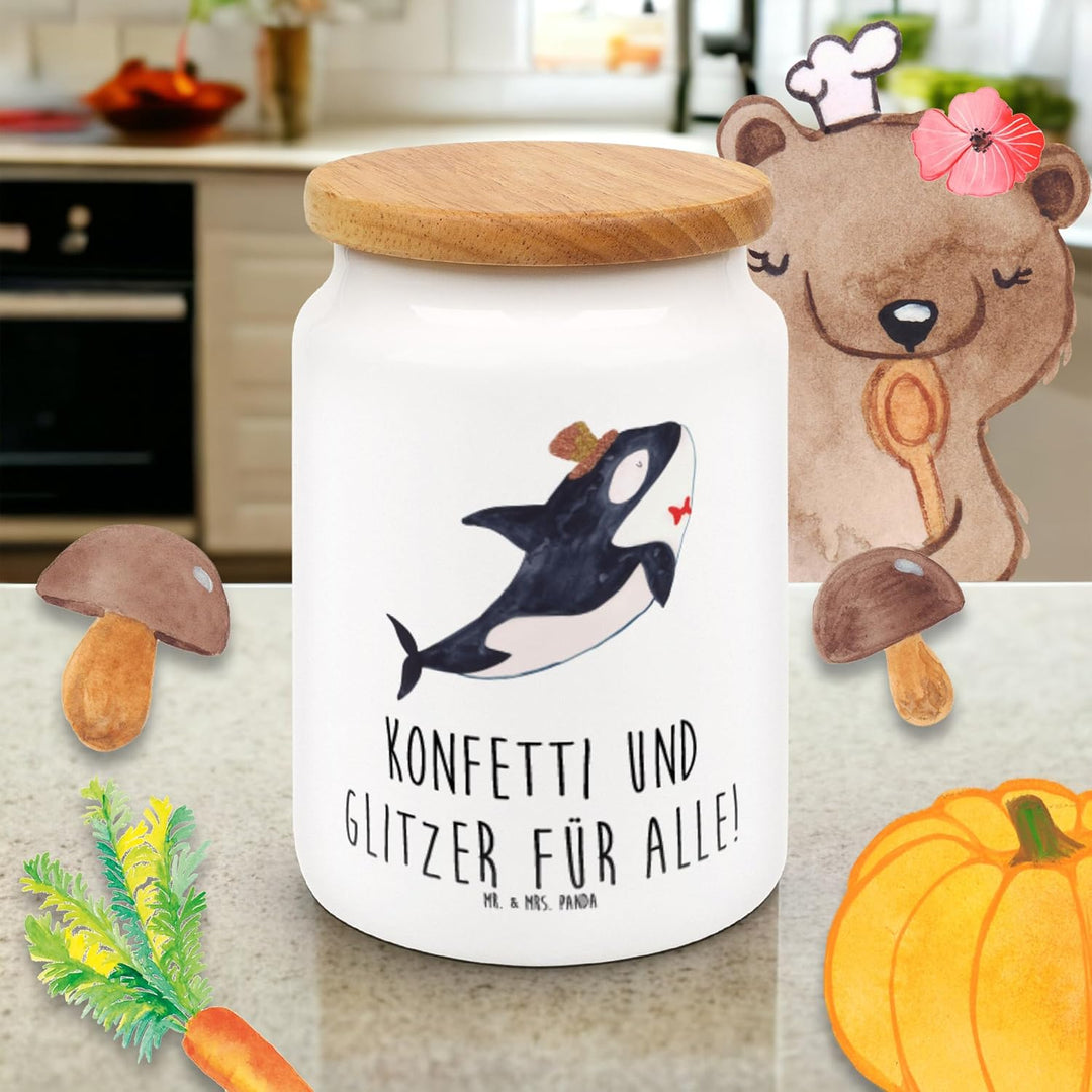 Mr. & Mrs. Panda Kaffeedose Orca Zylinder - Geschenk, Fest, Meer, Glückwunsch, Keksdose, Geburtstag,