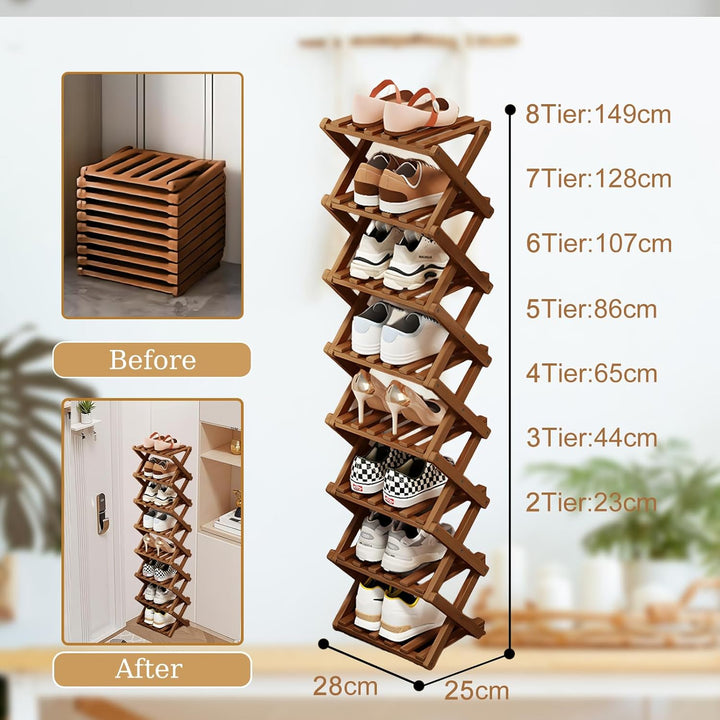 Vertikales faltbares Schuhregal, klein, Schuhregal aus Holz | Hohes schmales Design, schmales Eck-Sc