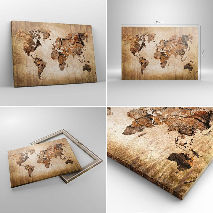 Bilder auf Leinwand Karte Welt modern Leinwandbild mit Rahmen 70x50cm Wandbilder Dekoration Wohnzimm