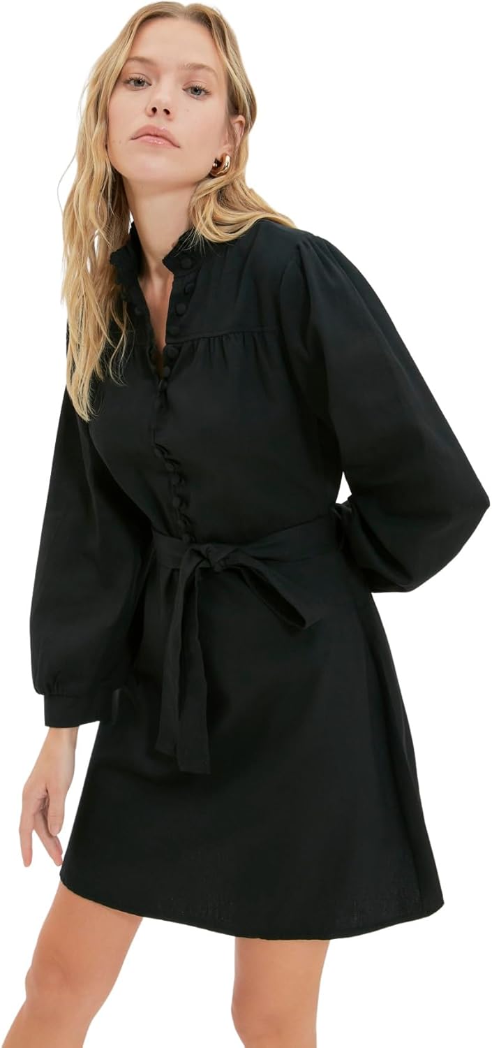 TRENDYOL Damen Mini wrapover almindelig kjole Dress, Schwarz, 34 EU