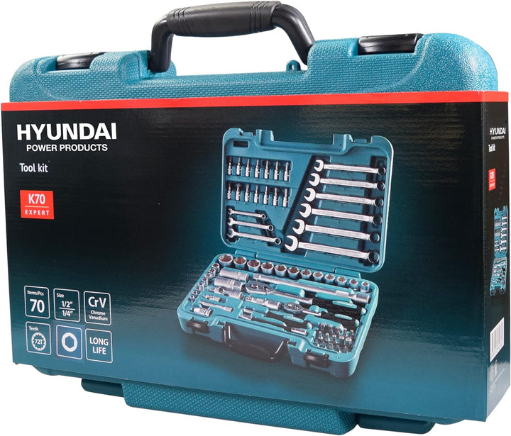 Hyundai K70 Universal Werkzeug/Square Drive Socket Set – Edelstahl (70 tlg.) 70 pieces, 70 pieces