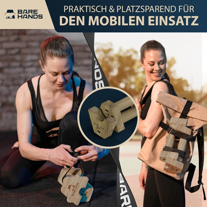 BARE HANDS Liegestützgriffe Set – 2x kleine & 2x grosse gelenksschonende, rutschfeste Holz Liegestüt