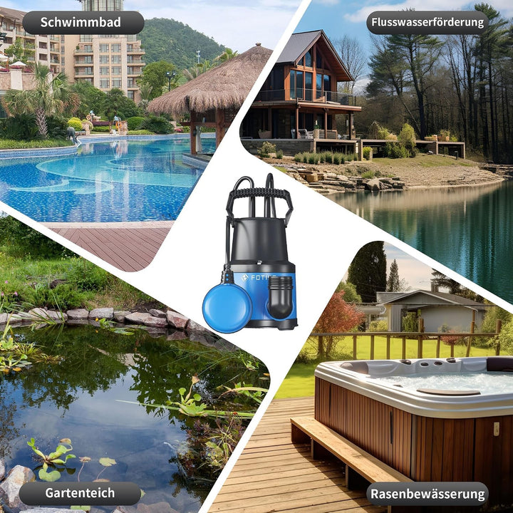 FOTING Tauchpumpe 400 W, 8000 l/h, Förderhöhe max. 8 m, Eintauchtiefe max. 7 m, einstellbarer Schwim