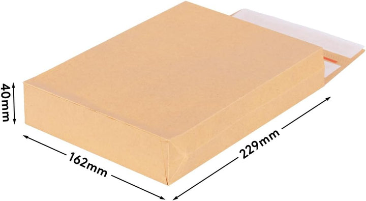 200 Faltentaschen 229x162x40 mm mit Klotzboden, doppelte Haftklebung und Aufreissfaden Versandtasche