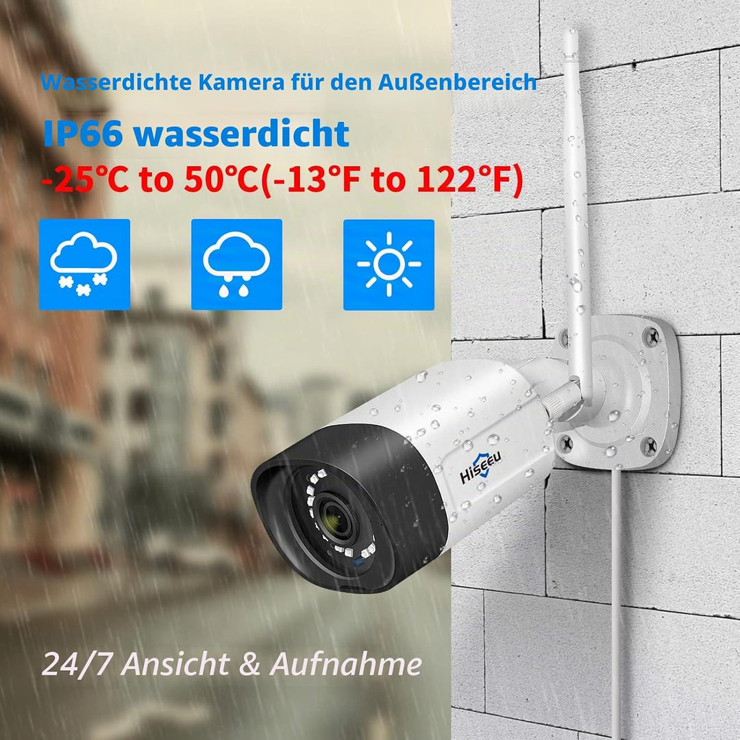 【PTZ-Kamera+Bullet-Kamera】 Hiseeu Überwachungskamera Set Aussen WLAN,5MP Überwachungskamerasystem mi