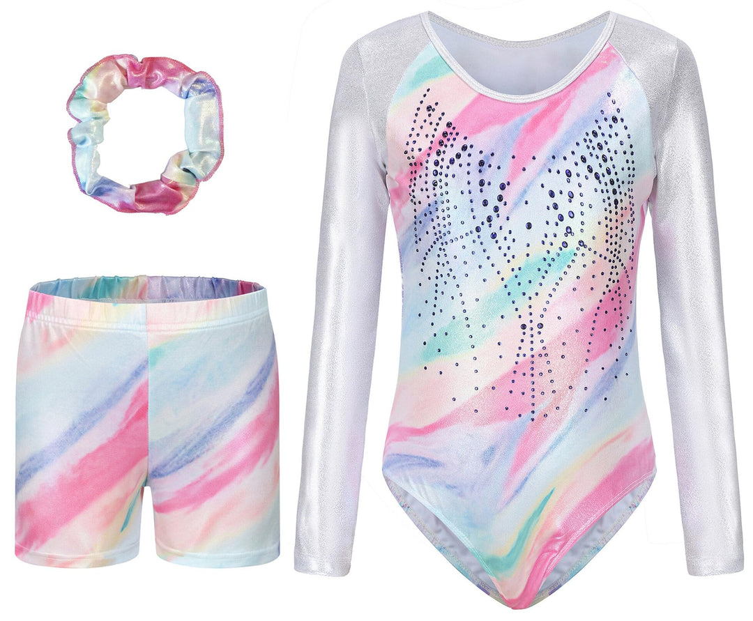SEAUR Mädchen Turnanzug Turnshorts Haarband Set Kinder Turnen Trikot Shorts Gymnastik Ärmellos/Langa