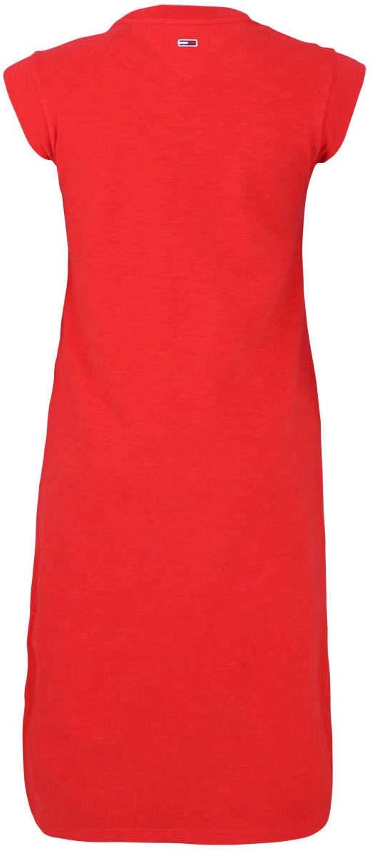 Tommy Jeans ärmelloses Kleid Rundhals Schrift-Print mittelrot Grösse S