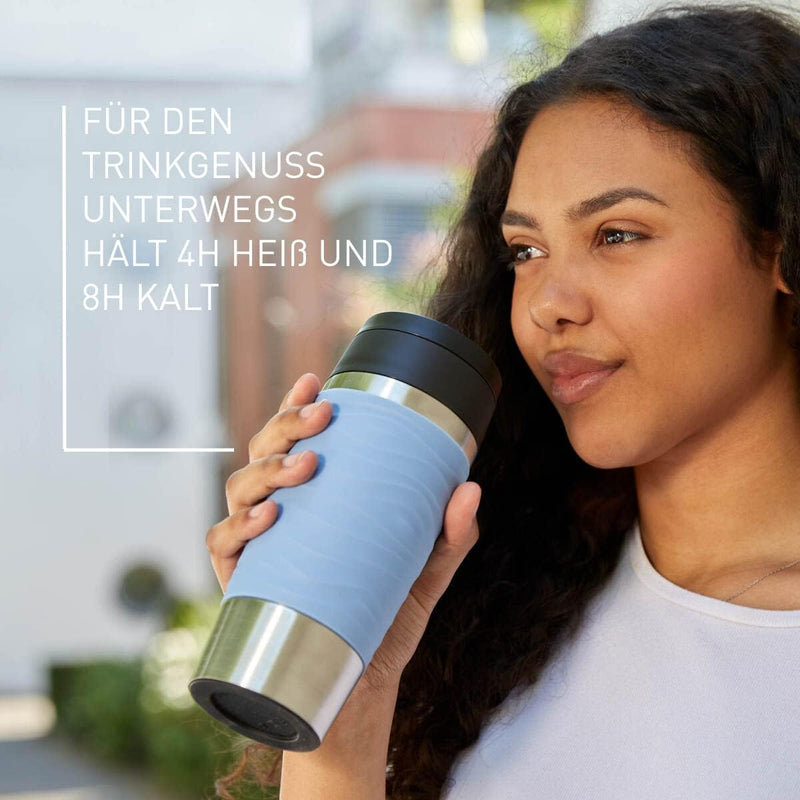 Emsa N20213 Travel Mug Wave Isolierbecher 0,36 Liter | neuer Komfort-Schraubverschluss | Edelstahl |