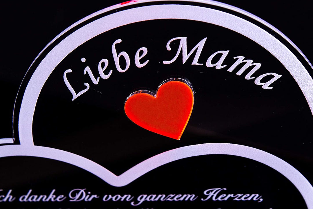 Acryl Schild in Doppelherz Form Liebe Mama, Perfekt zu Muttertag oder Weihnachten, mit Lasergravur,
