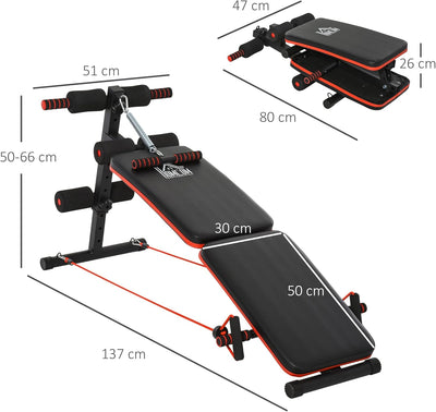 HOMCOM Sit Up Bank Bauchtrainer mit Trainingsbank Trainingsseile Multifunktion Verstellbar&klappbar