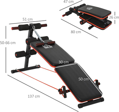 HOMCOM Sit Up Bank Bauchtrainer mit Trainingsbank Trainingsseile Multifunktion Verstellbar&klappbar