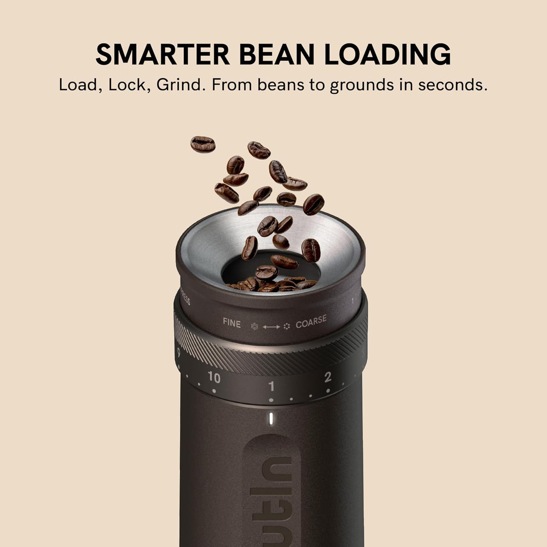 OutIn Fino Tragbare Elektrische Kaffeemühle Kegelmahlwerk - 28 Externe Mahlstufen, 7-Stern-Edelstahl