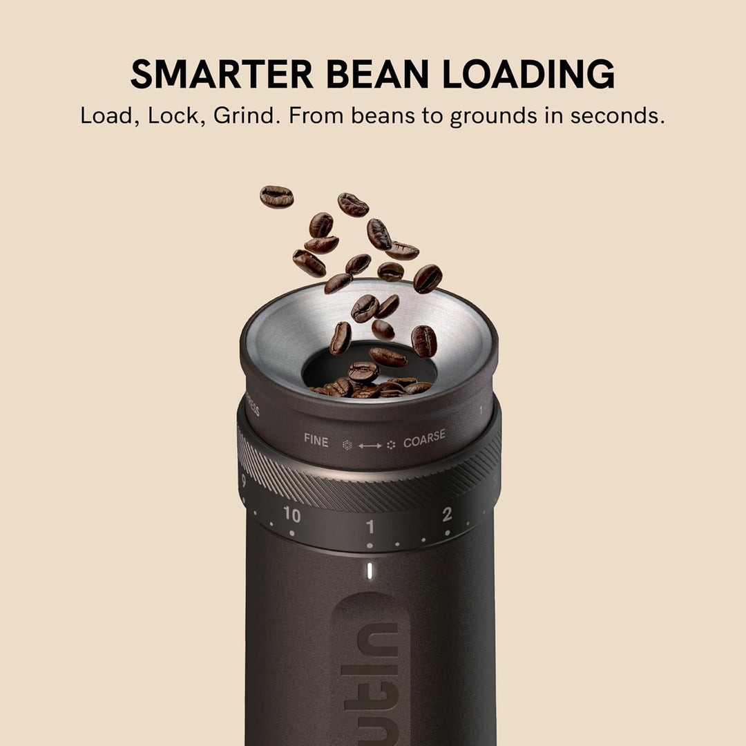 OutIn Fino Tragbare Elektrische Kaffeemühle Kegelmahlwerk - 28 Externe Mahlstufen, 7-Stern-Edelstahl