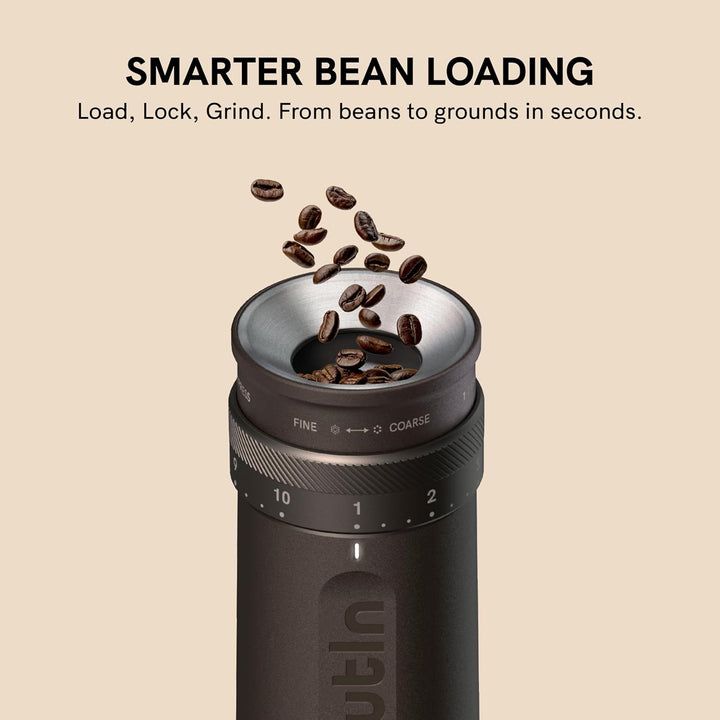 OutIn Fino Tragbare Elektrische Kaffeemühle Kegelmahlwerk - 28 Externe Mahlstufen, 7-Stern-Edelstahl