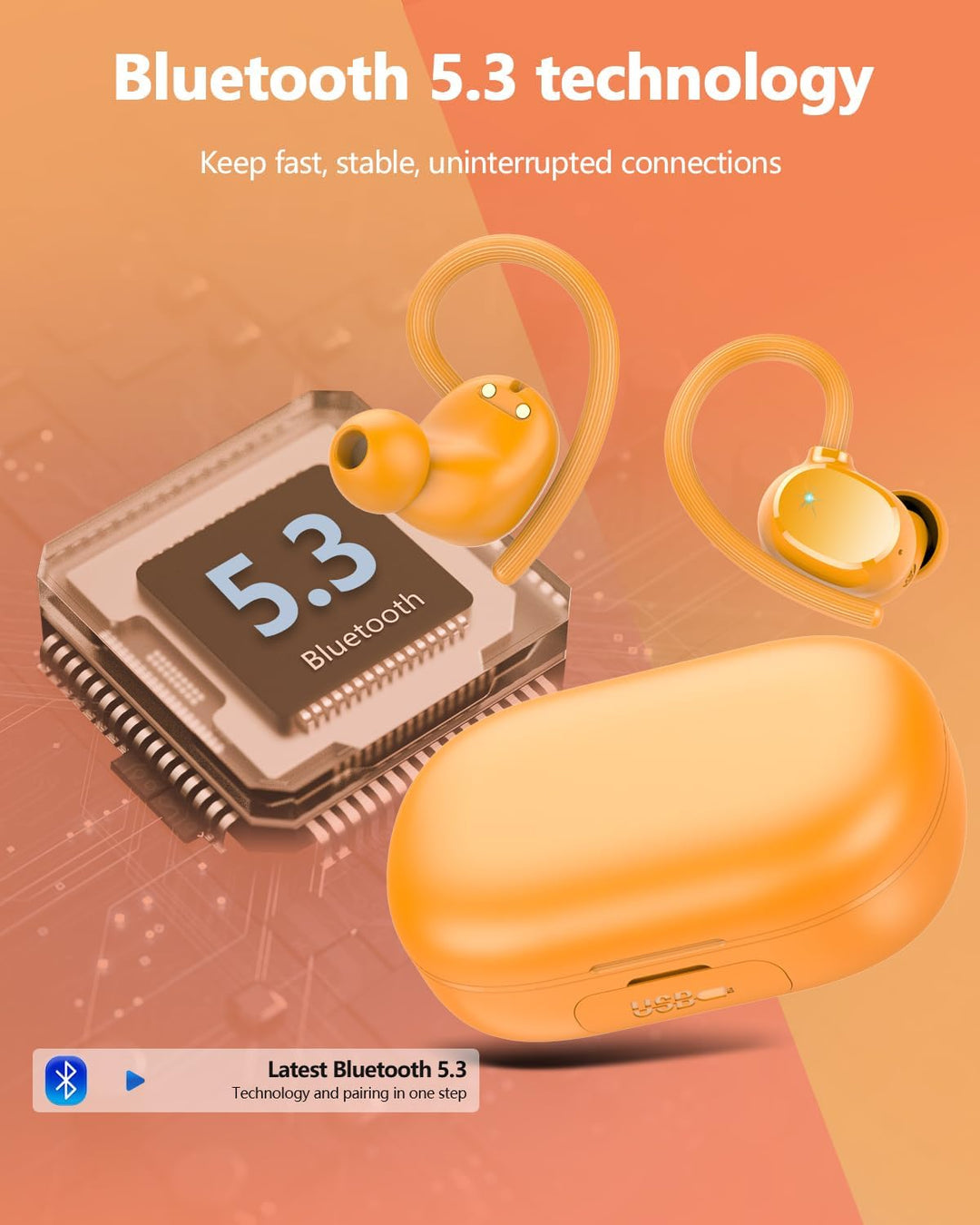 Bluetooth Kopfhörer Sport, In Ear Kopfhörer Kabellos Bluetooth 5.3 Kabellose Kopfhörer mit 4 Mic, 12