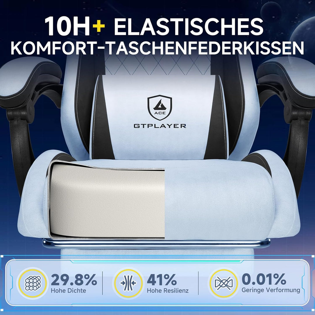 GTPLAYER Gaming Stuhl, Ergonomischer Gamer Stuhl aus Hochwertiger Flanell mit Lendenwirbelstütze, PC