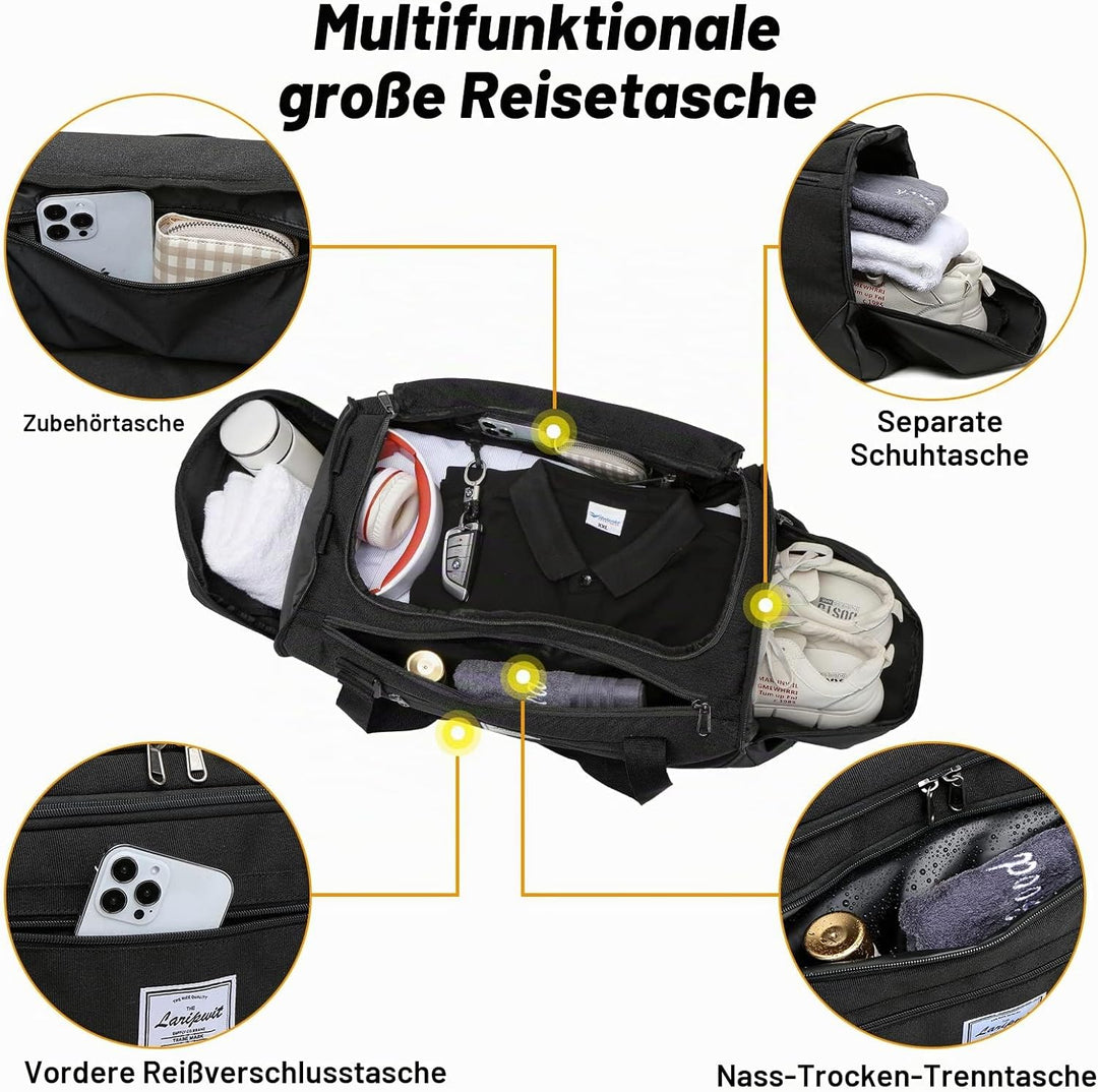 Laripwit Reisetasche Herren 40L Mittelgross Sporttasche mit Schuhfach und Nassfach Weekender Travel