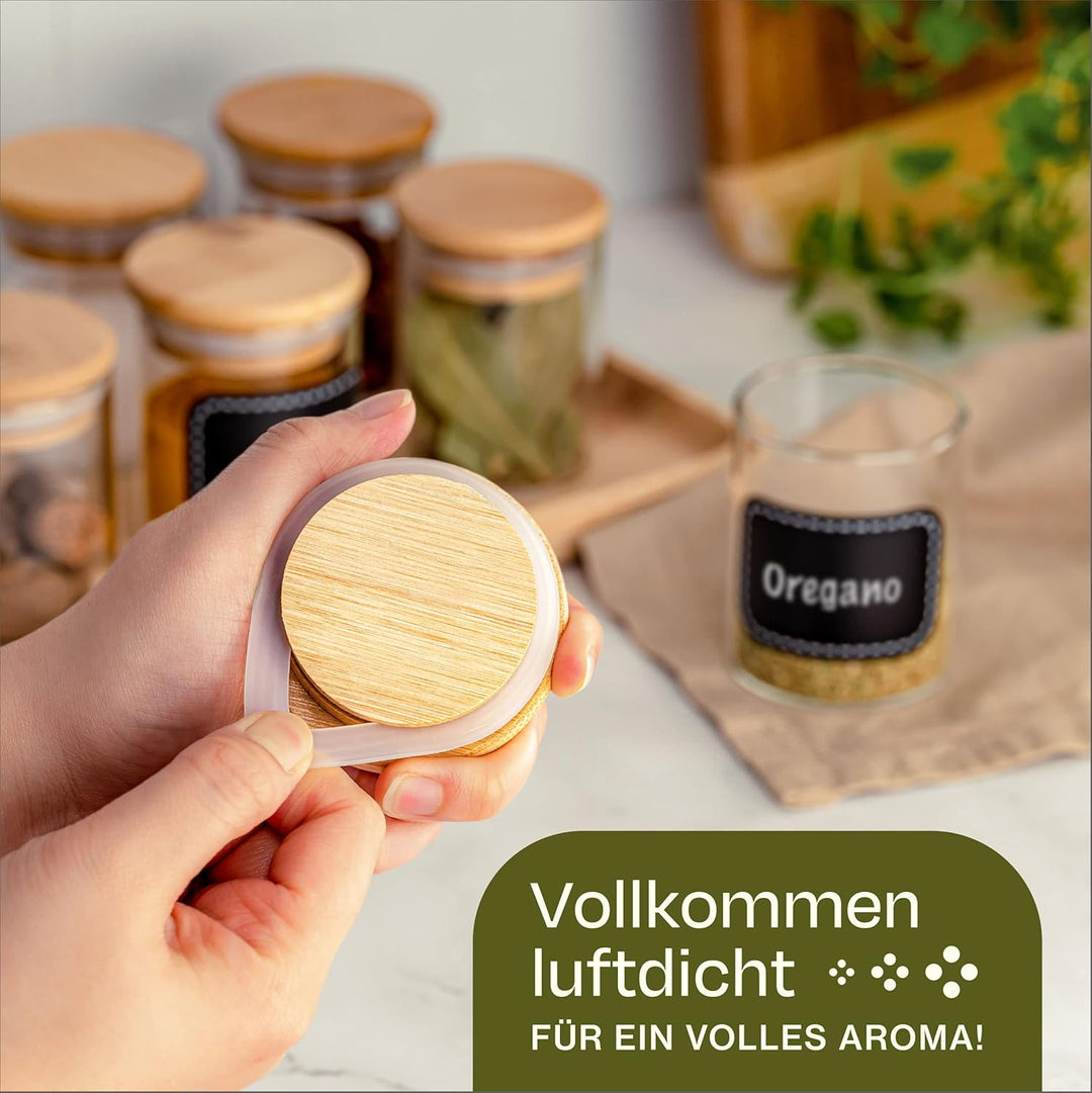Praknu Gewürzgläser 120ml - 10er Set Gewürzdosen Organizer mit Gewürzetiketten - Luftdicht - Spülmas