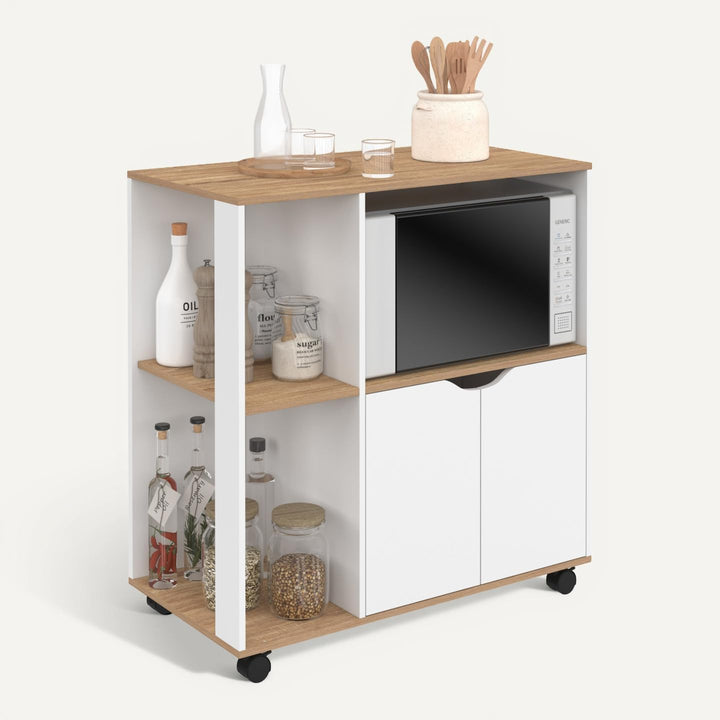 IDMarket - Küchenwagen Cosi, Holz, weiss und Platten in Buche-Optik, Länge 76 cm
