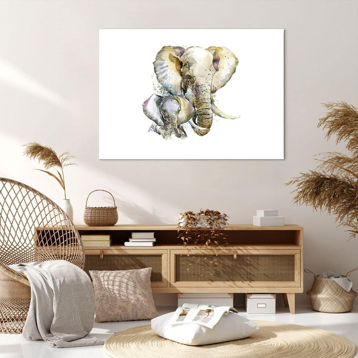 Bilder auf Leinwand 100x70cm Leinwandbild Elefanten tier safari afrika Gross Wanddeko Bild Schlafzim