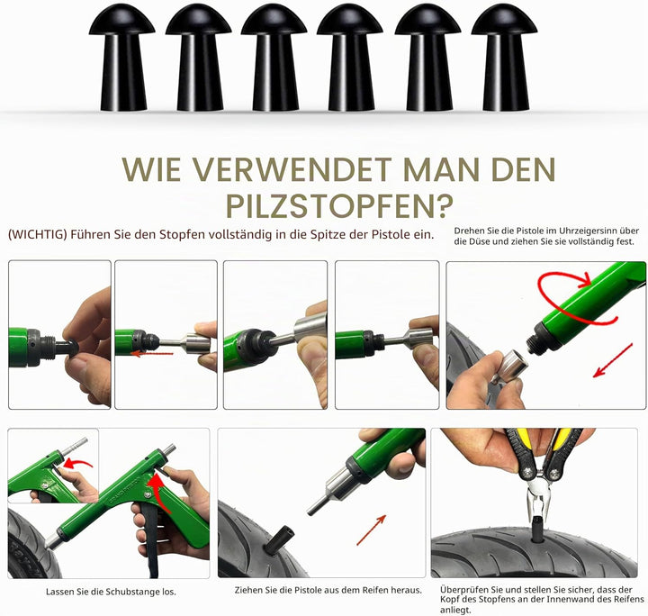 GRAND PITSTOP GrandPitstop Tubeless Reifenpannen-Reparaturset mit Stopfen für Motorrad, Auto und Rol
