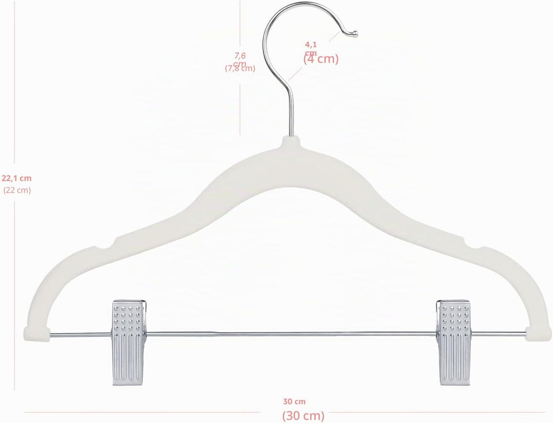 ManGotree 30cm Baby-Samtbügel mit Beweglichen Clips, rutschfeste Kinder-Kleiderbügel, Ultradünne Pla