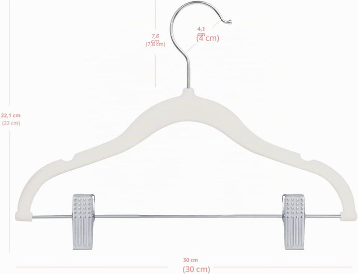 ManGotree 30cm Baby-Samtbügel mit Beweglichen Clips, rutschfeste Kinder-Kleiderbügel, Ultradünne Pla