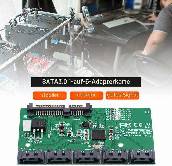 NFHK SATA 3.0 6Gbps 1 bis 5 Splitter Ports HUB Adapter Konverter PM Multiplier Port Selector JMB575
