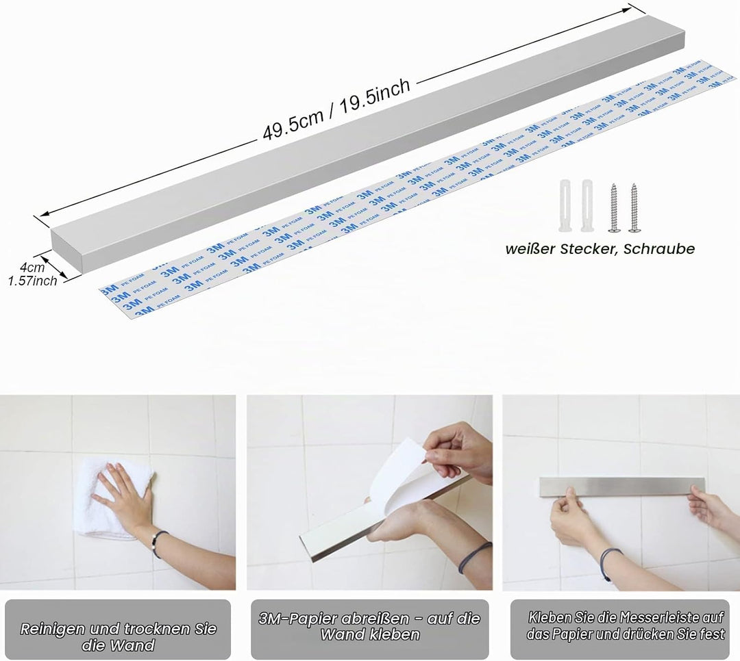 Tuevob 50cm Messerhalter Magnetisch Selbstklebend Messer Magnetleiste Edelstahl Magnet Messer Halter