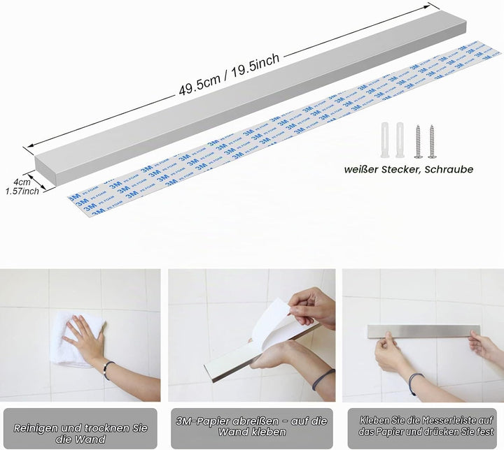 Tuevob 50cm Messerhalter Magnetisch Selbstklebend Messer Magnetleiste Edelstahl Magnet Messer Halter
