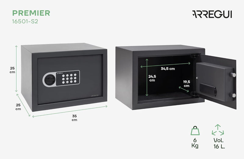 ARREGUI Premier 16501-S2 Möbeltresor | Möbelsafe aus Stahl mit Elektronikschloss, Haussafe mit progr