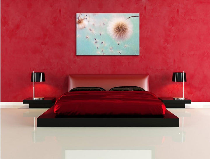 Pixxprint Pusteblumen in Bewegung / 100x70cm Leinwandbild bespannt auf Holzrahmen/Wandbild Kunstdruc