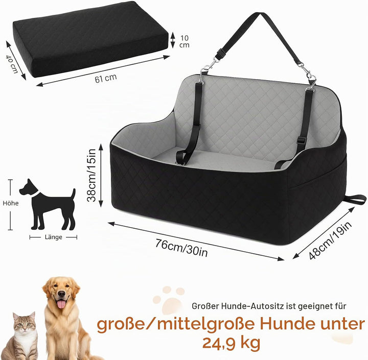 Hunde Autositz für grosse & mittelgrosse Hunde bis 25 kg | Autositze mit Dicker Polsterung, Sicherhe