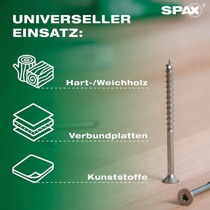 SPAX Universalschraube, 4 x 70 mm, 360 Stück, Teilgewinde, Senkkopf, T-STAR plus T20, 4CUT, WIROX A9