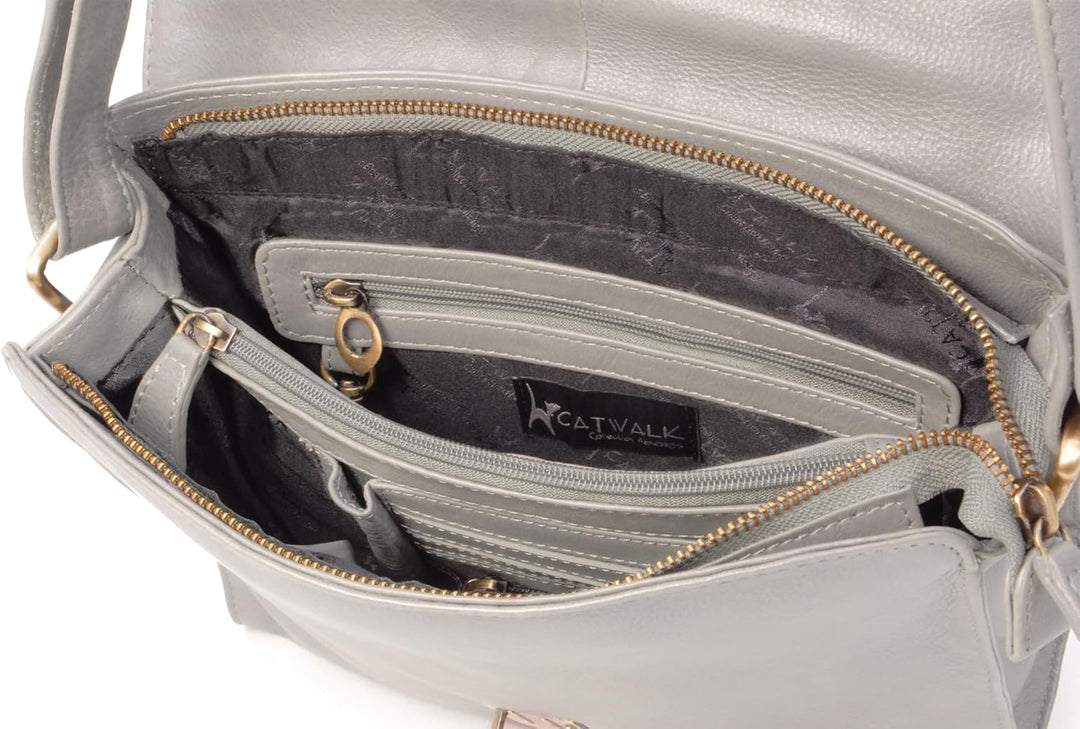 Catwalk Collection Handbags - Vintage Leder - Umhängetasche/Schultertasche - Passend für iPad und Ta