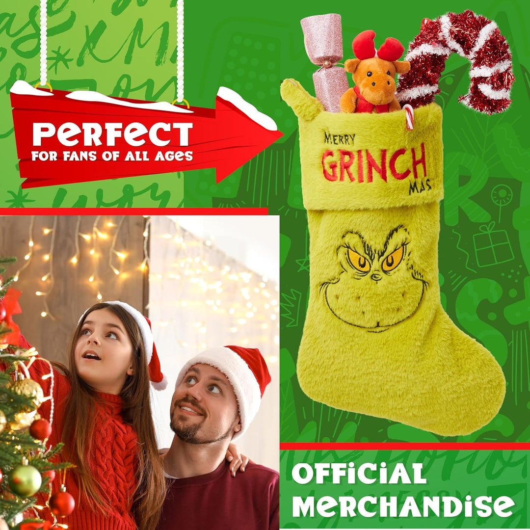 The Grinch Flauschiger Weihnachtsstrumpf, Weihnachtsdeko für Kamin oder Tannenbaum