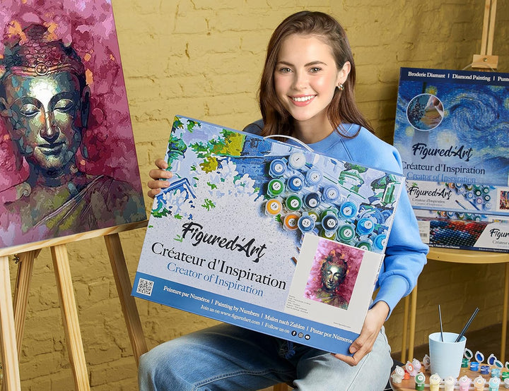 Figured'Art Malen Nach Zahlen Erwachsene Mit Rahmen Wertvoller Buddha - Paint by Numbers Basteln DIY