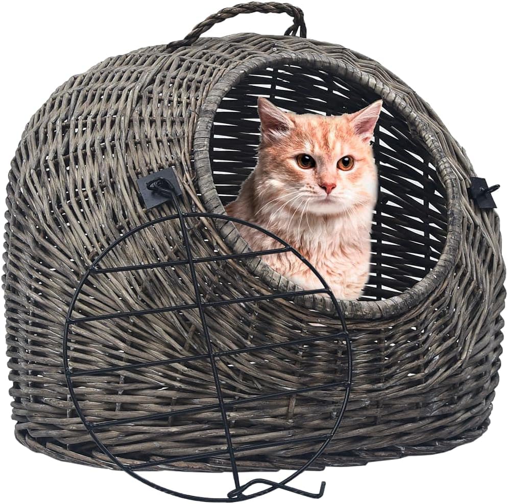 vidaXL Katzen Transportkorb Grau Natürliche Weide Katzenkorb Transportbox 45 x 35 x 35 cm Grau, 45 x