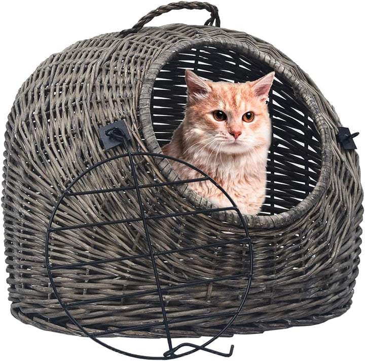 vidaXL Katzen Transportkorb Grau Natürliche Weide Katzenkorb Transportbox 45 x 35 x 35 cm Grau, 45 x