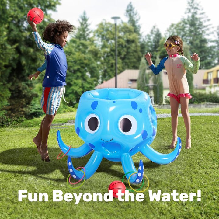 Sloosh Aufblasbare Octopus Pool Spielzeug, 2-in-1 aufblasbare Schwimmer Wasser Spiel, Basketball Hoo