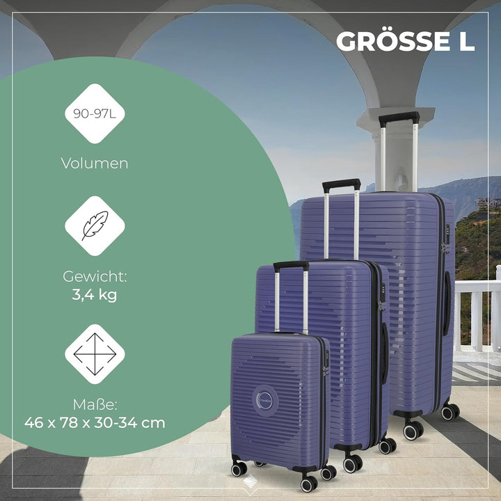 Travelite Hartschalen Kofferset 3teilig, 4 Rollen, ORBITA, Trolleys mit bruchsicherer Schale und pra