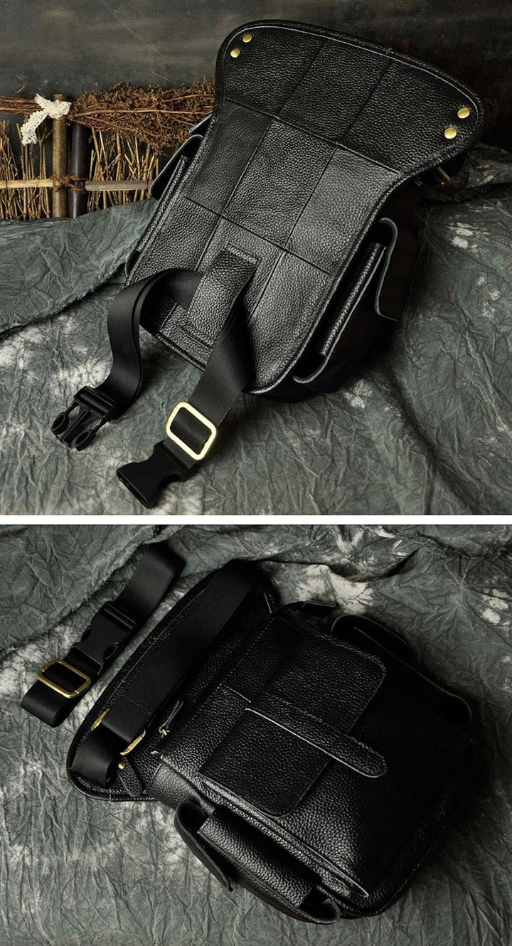 Le'aokuu Herren Echtes Leder Hüfttasche Gürteltasche Bauchtasche Reissverschluss Motorrad Messenger