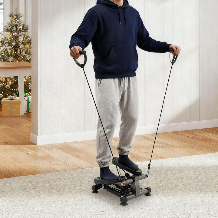 Twist Stepper mit Zugseilen | Heimtrainer für Beine Po und Arme | Trainingsgerät mit LCD Display und